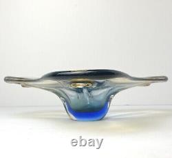 Vintage JiCo MURANO Glass Bowl Centerpiece Large Freeform Boomerang Triple GLOWS