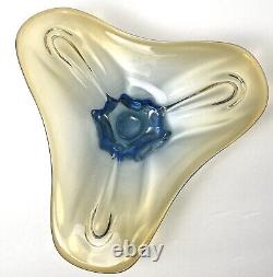 Vintage JiCo MURANO Glass Bowl Centerpiece Large Freeform Boomerang Triple GLOWS