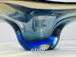 Vintage JiCo MURANO Glass Bowl Centerpiece Large Freeform Boomerang Triple GLOWS