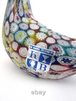 Vintage KB Murano Italy Satin Glass Millefiori Bird Dove Sculpture NWT