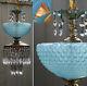 Vintage Lamp chandelier MURANO Venetian Blue Opaline Art Bubble Glass brass
