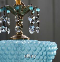 Vintage Lamp chandelier MURANO Venetian Blue Opaline Bubble Glass brass