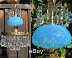 Vintage Lamp chandelier MURANO Venetian Turquoise Opaline Art Glass brass 1of3