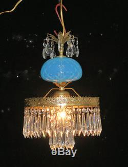 Vintage Lamp chandelier MURANO Venetian Turquoise Opaline Art Glass brass 1of3