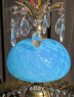 Vintage Lamp chandelier MURANO Venetian Turquoise Opaline Art Glass brass 1of3