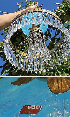 Vintage Lamp chandelier MURANO Venetian Turquoise Opaline Art Glass brass 1of3