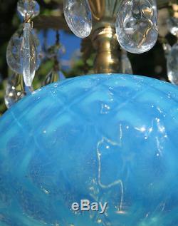 Vintage Lamp chandelier MURANO Venetian Turquoise Opaline Art Glass brass 1of3