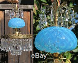 Vintage Lamp chandelier MURANO Venetian Turquoise Opaline Glass brass ceiling fx