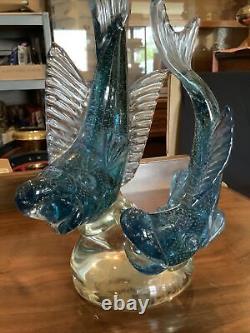 Vintage Large 12.5 Murano Cenedese Bollicine Glass Alfredo Barbini Koi Fish