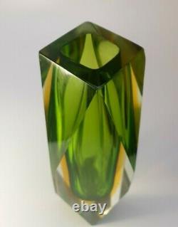 Vintage Large 1970s Alessandro Mandruzzato Sommerso Murano Faceted Glass Vase