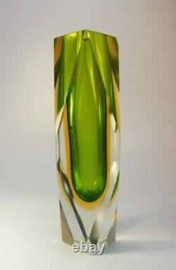 Vintage Large 1970s Alessandro Mandruzzato Sommerso Murano Faceted Glass Vase