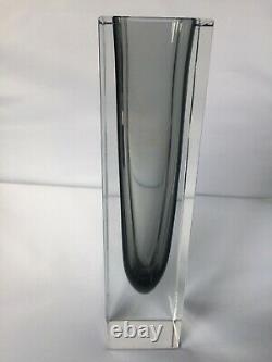 Vintage Large 26.5cm Murano Sommerso Block Vase in Clear and Graphite VGC
