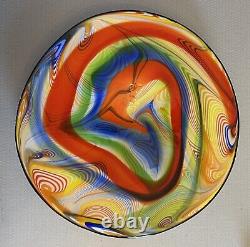 Vintage Large Art Glass Bowl Dish Vibrant Multicolor Rainbow Swirl 13 Murano