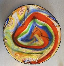 Vintage Large Art Glass Bowl Dish Vibrant Multicolor Rainbow Swirl 13 Murano