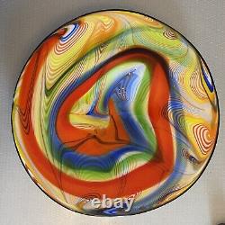 Vintage Large Art Glass Bowl Dish Vibrant Multicolor Rainbow Swirl 13 Murano