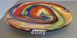 Vintage Large Art Glass Bowl Dish Vibrant Multicolor Rainbow Swirl 13 Murano