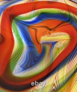 Vintage Large Art Glass Bowl Dish Vibrant Multicolor Rainbow Swirl 13 Murano