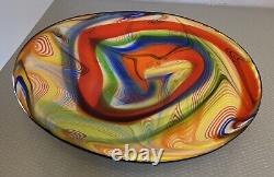 Vintage Large Art Glass Bowl Dish Vibrant Multicolor Rainbow Swirl 13 Murano