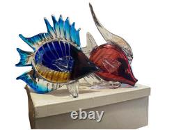 Vintage Large Cobalt Turquoise Red Angel Fish Murano Glass Sculpture Lot READ