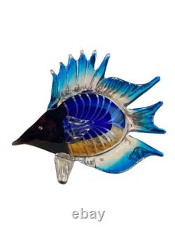 Vintage Large Cobalt Turquoise Red Angel Fish Murano Glass Sculpture Lot READ