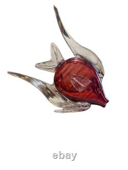 Vintage Large Cobalt Turquoise Red Angel Fish Murano Glass Sculpture Lot READ