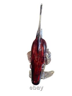 Vintage Large Cobalt Turquoise Red Angel Fish Murano Glass Sculpture Lot READ