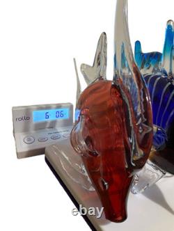 Vintage Large Cobalt Turquoise Red Angel Fish Murano Glass Sculpture Lot READ