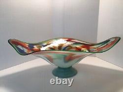 Vintage Large Heavy Beautiful Murano Art Glass Pedestal Footed Bowl 22 X 7 1/2