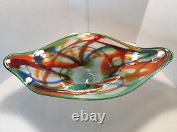 Vintage Large Heavy Beautiful Murano Art Glass Pedestal Footed Bowl 22 X 7 1/2