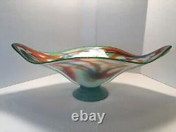 Vintage Large Heavy Beautiful Murano Art Glass Pedestal Footed Bowl 22 X 7 1/2