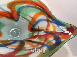 Vintage Large Heavy Beautiful Murano Art Glass Pedestal Footed Bowl 22 X 7 1/2