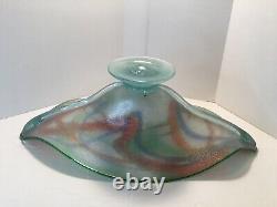 Vintage Large Heavy Beautiful Murano Art Glass Pedestal Footed Bowl 22 X 7 1/2