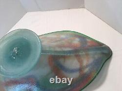 Vintage Large Heavy Beautiful Murano Art Glass Pedestal Footed Bowl 22 X 7 1/2