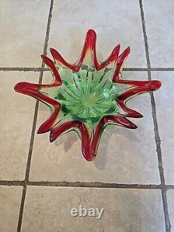 Vintage Large Italian Murano Sommerso Art Glass Sculpted Centerpiece 12.5 Bowl