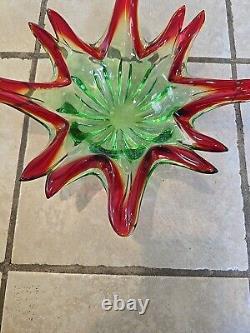 Vintage Large Italian Murano Sommerso Art Glass Sculpted Centerpiece 12.5 Bowl