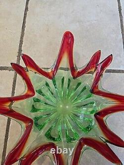 Vintage Large Italian Murano Sommerso Art Glass Sculpted Centerpiece 12.5 Bowl