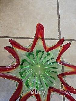 Vintage Large Italian Murano Sommerso Art Glass Sculpted Centerpiece 12.5 Bowl