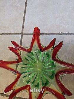 Vintage Large Italian Murano Sommerso Art Glass Sculpted Centerpiece 12.5 Bowl