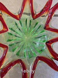 Vintage Large Italian Murano Sommerso Art Glass Sculpted Centerpiece 12.5 Bowl