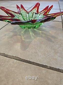 Vintage Large Italian Murano Sommerso Art Glass Sculpted Centerpiece 12.5 Bowl