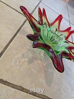 Vintage Large Italian Murano Sommerso Art Glass Sculpted Centerpiece 12.5 Bowl