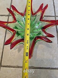 Vintage Large Italian Murano Sommerso Art Glass Sculpted Centerpiece 12.5 Bowl