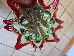 Vintage Large Italian Murano Sommerso Art Glass Sculpted Centerpiece 12.5 Bowl