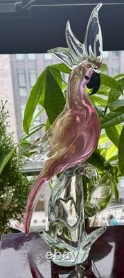 Vintage Large MCM 1950s Pink Gold Barbini Murano Glass Cockatoo Parrot Italy Art
