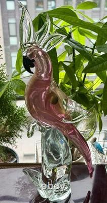 Vintage Large MCM 1950s Pink Gold Barbini Murano Glass Cockatoo Parrot Italy Art