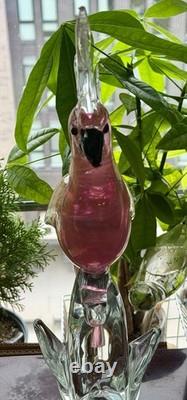 Vintage Large MCM 1950s Pink Gold Barbini Murano Glass Cockatoo Parrot Italy Art