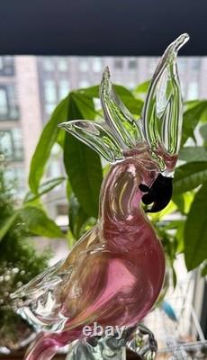 Vintage Large MCM 1950s Pink Gold Barbini Murano Glass Cockatoo Parrot Italy Art