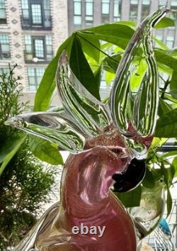 Vintage Large MCM 1950s Pink Gold Barbini Murano Glass Cockatoo Parrot Italy Art