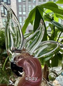 Vintage Large MCM 1950s Pink Gold Barbini Murano Glass Cockatoo Parrot Italy Art