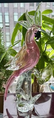 Vintage Large MCM 1950s Pink Gold Barbini Murano Glass Cockatoo Parrot Italy Art